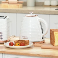 HOMCOM Electric Kettle, 1.7L, Fast Boil, 3kW Water Kettle with Removable Washable Anti-scale Filter, Auto Shut-off, 360° Swivel, BPA Free, Cream White Water Ripple Texture(m-2)