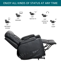 Remote Control Leather Recliner Chair Sofa with Side Pockets, Cup Holders, Electric Recliner Armchair for Elderly, 83L x 90W x 105H cm, Black(m-8)