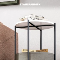 HOMCOM Ronde Bijzettafel met Stoffen Mand, 2-Laags Koffietafel voor Woonkamer, Slaapkamer, Kleine Ruimtes, Metaal, Grijs+Wit(m-5)