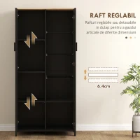 HOMCOM Dulap de Bucătărie cu 9 Rafturi Reglabile, cu Uși de Sticlă și Bază Înălțată din Lemn, 76x36x160 cm, Negru(m-5)