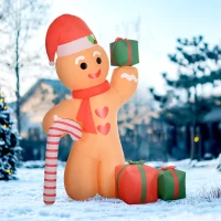 Outsunny Peperkoekman met Zuurstok, 2,45 m groot, opblaasbaar, witte LED-verlichting, 170 x 100 x 245 cm(m-9)