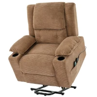 Remote Control Power Lift Massage Chair with Heat, Cup Holders, Upholstered Lounger Chair for Living Room, 95L x 73W x 102H cm, Light Brown(m-11)