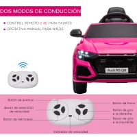 HOMCOM Coche Eléctrico Infantil +3 Años Licencia Audi RS Q8 con Batería 6V 2 Motores Mando a Distancia Música Bocina y Luces Velocidad Máx. 3km/h 101x62x51 cm Rosa(m-6)