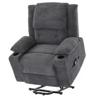 Electric Upholstered Power Lift Massage Chair with Heat, Cup Holders, Remote Control Office Recliner Armchair, 95L x 73W x 102H cm, Grey(m-11)