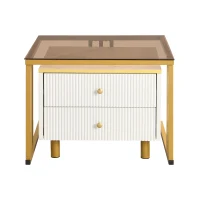 2 Piece Nesting Coffee Table with Marble Pattern and Modern Gold Design, Square Coffee Table with Drawer and Metal Frame, Gold+White(m-13)