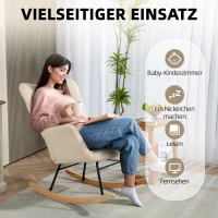 HOMCOM Vintage Schommelstoel, Gebogen Onderstellen, Dikke Bekleding, Beukenhout & Staal, Beige(m-6)