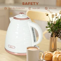 HOMCOM Electric Kettle, 1.7L, Fast Boil, 3kW Water Kettle with Removable Washable Anti-scale Filter, Auto Shut-off, 360° Swivel, BPA Free, Cream White Water Ripple Texture(m-6)