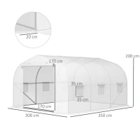 Outsunny Seră Tunel pentru Grădină cu 6 Ferestruici și Ușă Rulantă, Seră pentru Grădină din Oțel, 3,5x3x2 m, Alb(m-3)