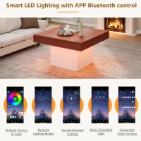 Modern Style Coffee Table with LED Lights, Rustic Industrial Design, Square Coffee Table for Living Room, 70L x 70W x 40H cm, Brown+White(m-5)