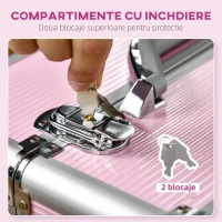 HOMCOM Husă pentru Călătorii de Machiaj, Cărucior Mare de Depozitare pentru Produse Cosmetice, 37x23x59 cm, Roz(m-6)