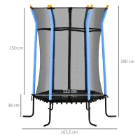 HOMCOM Trampolina dla dzieci, Ø163,5 cm, z siatką bezpieczeństwa, obicie, stal, do 50 kg, Czarny & Niebieski(m-3)
