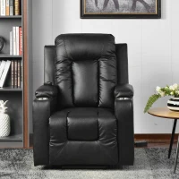 Remote Control Leather Recliner Chair Sofa with Side Pockets, Cup Holders, Electric Recliner Armchair for Elderly, 83L x 90W x 105H cm, Black(m-1)