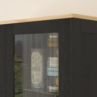 HOMCOM Dulap de Bucătărie cu 9 Rafturi Reglabile, cu Uși de Sticlă și Bază Înălțată din Lemn, 76x36x160 cm, Negru(m-8)
