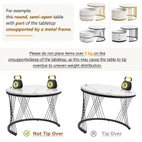 2 Piece High Gloss Nesting Table coffee with Marble-Effect Top, Modern Coffee Table with Storage Drawers, for Living Room, White+Black(m-7)