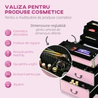 HOMCOM Husă pentru Călătorii de Machiaj, Cărucior Mare de Depozitare pentru Produse Cosmetice, 37x23x59 cm, Roz(m-4)