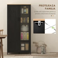 HOMCOM Dulap de Bucătărie cu 9 Rafturi Reglabile, cu Uși de Sticlă și Bază Înălțată din Lemn, 76x36x160 cm, Negru(m-7)