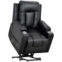 Remote Control Leather Recliner Chair Sofa with Side Pockets, Cup Holders, Electric Recliner Armchair for Elderly, 83L x 90W x 105H cm, Black(m-2)
