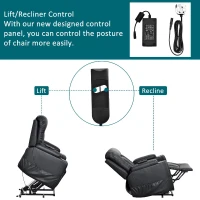 Remote Control Leather Recliner Chair Sofa with Side Pockets, Cup Holders, Electric Recliner Armchair for Elderly, 83L x 90W x 105H cm, Black(m-6)