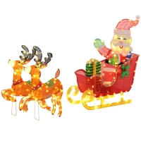 Outsunny Stralende Kerstdecoratie, Kerstman op Slee met Rendieren, 246 LED-Lampjes, Grondspiezen, Veelkleurig(m-10)