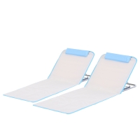Outsunny 2 Pieces Outdoor Lounger Beach Mat Patio Steel Reclining Chair Set w/ Pillow Sunbath Beige