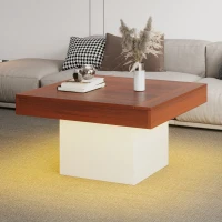Modern Style Coffee Table with LED Lights, Rustic Industrial Design, Square Coffee Table for Living Room, 70L x 70W x 40H cm, Brown+White(m-7)