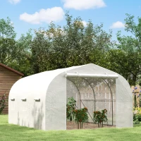Outsunny Seră Tunel pentru Grădină cu 6 Ferestruici și Ușă Rulantă, Seră pentru Grădină din Oțel, 3,5x3x2 m, Alb(m-2)