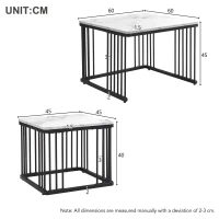 2 Piece High Gloss Coffee Table with Nesting Tables, Marble Side Table with Metal Frame, 60L x 60W x 45H cm, White+Black(m-3)