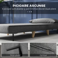 HOMCOM Fotoliu Pat 3 în 1 cu Spătar Reglabil pe 6 Nivele și Pernă, Canapea Pat Pliant, 94x78x80 cm, Gri(m-6)