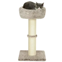 PawHut Kattenboom, 87 cm, Kattentoren met Dikke Krabpaal, Pluchebed, Binnen, Draagt tot 6 kg, Bruin(m-10)