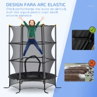 HOMCOM Trambulină pentru Copii 3-10 Ani cu Plasă de Siguranță, Suprafață Elastică cu Bare Capitonate, Ø163x190 cm, Negru(m-4)
