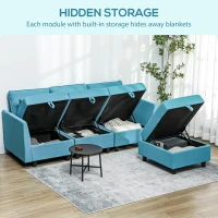 HOMCOM Canapea Modulară cu Taburet și Spații de Depozitare, Canapea Colțar în Formă de L, 213x156x88 cm, Albastru(m-5)