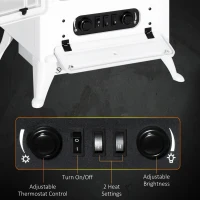HOMCOM® Elektrische kachel haardkachel vlameffect metaal glas wit 42 L x 28 B x 55 H cm(m-6)