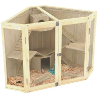 PawHut Hamsterkooi, 4-Laags Ontwerp, met Voederstation, Wip, Loopplank, Hutjes, 115 x 69,5 x 79 cm, Hout(m-10)