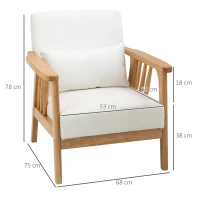 HOMCOM Poltrona de Estilo Nórdico Estofado em Veludo com Almofada e Pés de Madeira de Borracha 68x75x78 cm Creme e Madeira(m-3)