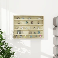 HOMCOM 5-Tier Wall Display Shelf Unit Cabinet w/ 4 Adjustable Shelves Glass Doors Home Office Ornaments 60x80cm Oak(m-10)