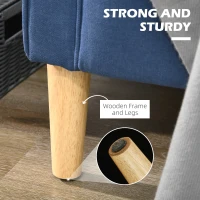 HOMCOM Modern Loveseat Sofa, Compact 2 Seater Sofa with Hidden Storage, 117cm Tufted Cotton Couch with Wood Legs, Blue(m-6)