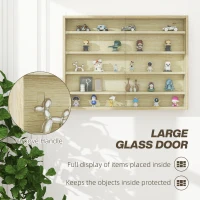HOMCOM 5-Tier Wall Display Shelf Unit Cabinet w/ 4 Adjustable Shelves Glass Doors Home Office Ornaments 60x80cm Oak(m-5)