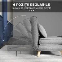 HOMCOM Fotoliu Pat 3 în 1 cu Spătar Reglabil pe 6 Nivele și Pernă, Canapea Pat Pliant, 94x78x80 cm, Gri(m-7)