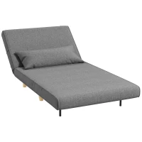 HOMCOM Fotoliu Pat 3 în 1 cu Spătar Reglabil pe 6 Nivele și Pernă, Canapea Pat Pliant, 94x78x80 cm, Gri(m-10)
