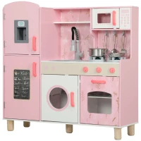 AIYAPLAY Play Kitchen, Kids Kitchen Set with Lights and Sounds, Double Stoves, Ice Maker, Chalkboard for 3+ Years - Pink(m-1)
