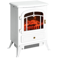 HOMCOM® Elektrische kachel haardkachel vlameffect metaal glas wit 42 L x 28 B x 55 H cm