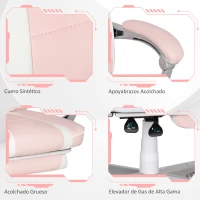 HOMCOM Silla Gamer Reclinable con Altura Ajustable Reposapiés Retráctil Soporte Lumbar y Reposacabezas Desmontable Rosa(m-7)