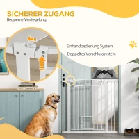 PawHut Brama dla Zwierząt Domowych, 96 cm Barierka na Schody, Regulowana Szerokość 76-104 cm, z Drzwiczkami dla Kota, na Schody i Przejścia Drzwiowe, Biały(m-6)