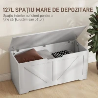 HOMCOM Ladă de Depozitare cu Balamale de Siguranță, Bancă Cutie de Depozitare, Ladă pentru Jucării, 100x40x45 cm, Alb(m-4)