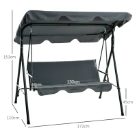 Outsunny Baloiço de Jardim de 3 Lugares com Almofada Toldo Ajustável e Estrutura de Aço para Balcão Terraço 172x110x153 cm Cinza(m-3)