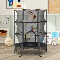 HOMCOM Trambulină pentru Copii 3-10 Ani cu Plasă de Siguranță, Suprafață Elastică cu Bare Capitonate, Ø163x190 cm, Negru(m-2)