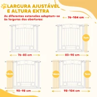 PawHut Barreira de Segurança para Cães com Largura Ajustável 76-104 cm Barreira com 2 Extensões para Escadas e Portas Branco(m-5)