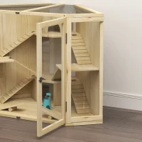 PawHut Hamsterkooi, 4-Laags Ontwerp, met Voederstation, Wip, Loopplank, Hutjes, 115 x 69,5 x 79 cm, Hout(m-8)