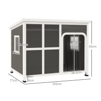 PawHut Wooden Dog House Outdoor with  Asphalt Openable Top, Removable Floor, Clear Front Panel, Curtain, 103 x 77 x 83cm(m-3)
