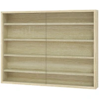 HOMCOM 5-Tier Wall Display Shelf Unit Cabinet w/ 4 Adjustable Shelves Glass Doors Home Office Ornaments 60x80cm Oak(m-11)
